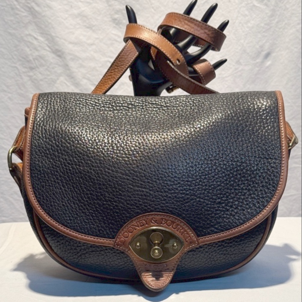 Dooney & Bourke Vintage Leather Black and Tan Crossbody Bag